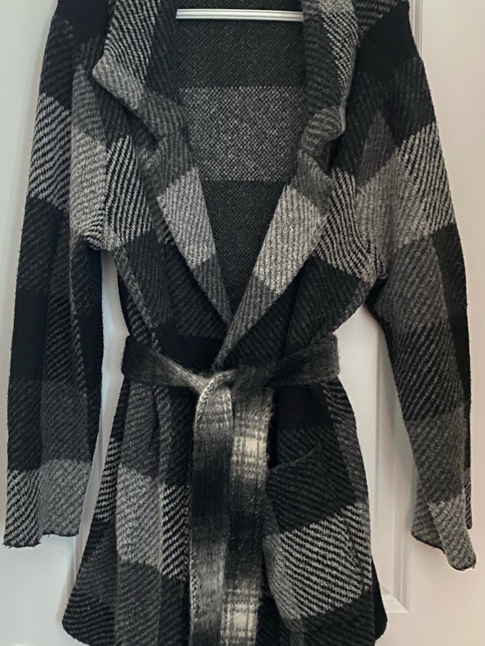 One World Live and Let Live Buffalo Plaid Belted Cardigan Coat Jacket 2X